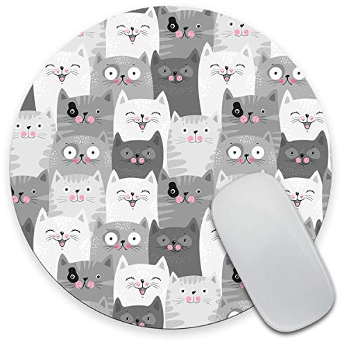 JIMOWANG Funny Grey Cats Mouse Pad for Desk with Non-Slip Rubber Base Office Computer Round Mouse Mat for Home Office Desk Accessories
