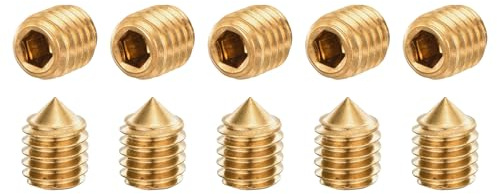 sourcing map Gewindestifte M6 x 8 mm, Messing, Kegelspitze, Innensechskant, Madenschrauben für Maschinen, Reparaturen zu Hause und Befestigungen, goldfarben, 10 Stück