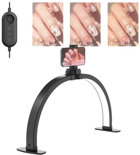 Nageltisch Lampe, Dimmbar Moon Lamp mit Fernbedienung, 3 Helligkeitsmodi Maniküre Tisch Halbmond Lampe Kosmetiklampe 3000-6000K, Faltbar LED Schreibtischlampe Nail Desk Lamp für Beauty Salon Wimpern