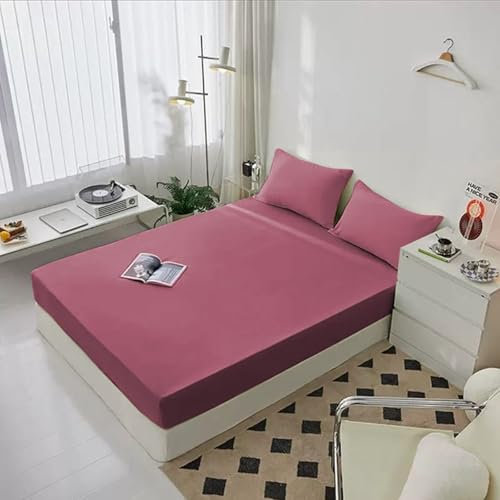 Homxi Lenzuolo Sotto con Angoli Matrimoniale Large con 2 Federe(180 x 220 cm),Lenzuola Copriletto Matrimoniale Tinta Unita Lenzuolo Singolo Fucsia