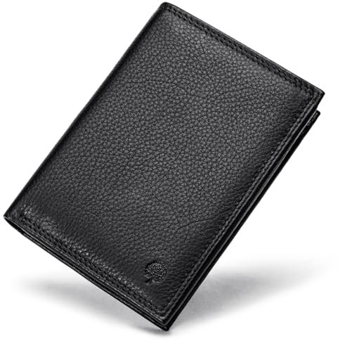 Frentree® Herren Geldbörse aus Nappaleder mit RFID Schutz, 13 Fächer, Hochformat Portemonnaie, Schwarz