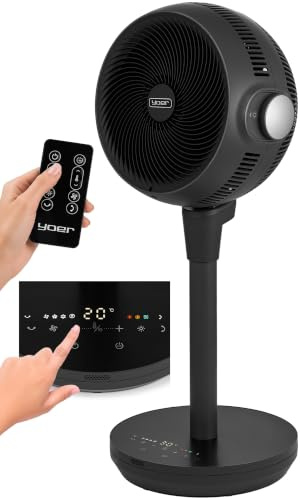 YOER Ventilator 2in1 Kühlen & Heizen, 10 m Wurfweite, Heizlüfter | Standventilator leise mit Fernbedienung, 5 Kühlmodi, 12h Timer, 3D Oszillation, CosmoBlaze FH05G, grau