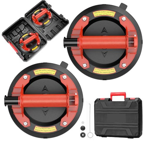 Yofuly Ventouse Carrelage, 8 Palonnier à Ventouses Capacité de Charge de 200KG/440lbs, Ventouse de Levage Carrelage, Ventouse à Vide en Caoutchouc pour Vitre, Carreaux, Fenêtres - 2 Pièces Rouge
