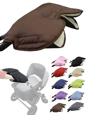 Muff Handschuh [Handwärmer für Kinderwagen] Handmuff Buggy mit Lammwolle wasserfest winddicht Universalgröße für Kinderwagen, Buggy, Radanhänger (braun)