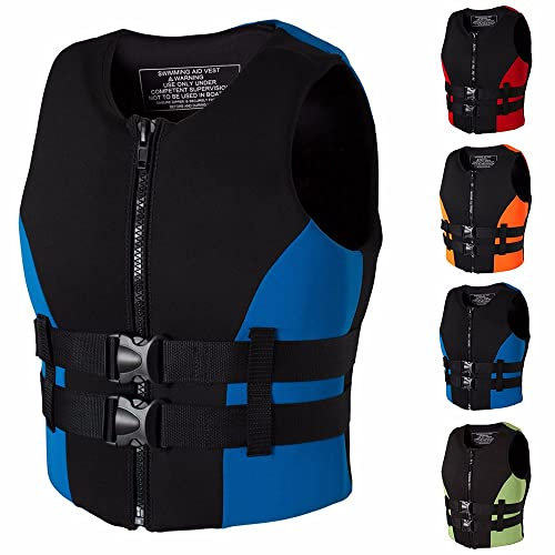 SMTSEC Giubbotto Salvataggio Kayak Neoprene per Adulti, Aiuto al Galleggiamento Gilet da Nuoto Galleggiabilità Giubbotti di Salvataggio per Pesca Nuoto Surf Immersioni Sport Acquatici,Blue-XL