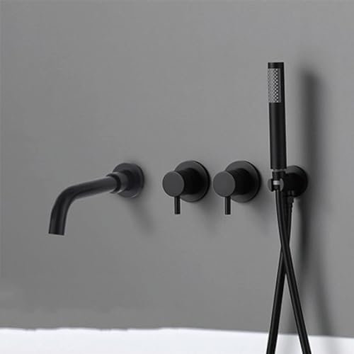 ASerZenith Robinet De Salle De Bain De Luxe en Laiton Gris Pistolet, Montage Mural, Double Poignée, Robinet De Baignoire À Double Commande, Eau Chaude Et Eau Froide, Or Br(Noir Mat)