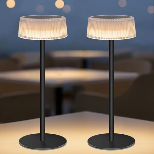 Alinana 2er-Pack Akku Tischleuchte, 3CCT Dimmbar Solar Tischlampe Kabellos | Alinana IP67 LED Touch Lampe mit Solar- und Type-C Aufladung für Schlafzimmer und Garten