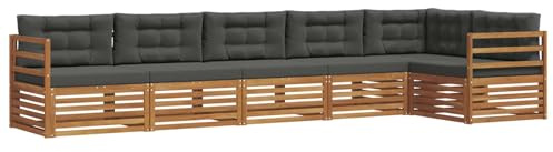 vidaXL Outdoor-Sofagarnitur mit Kissen 6 pcs Natur und Anthrazit, Gartenmöbel, Moderne Sofa-Garnitur, Eck-Sitzgruppe für Lounge draußen, bequemer Terrassenstuhl