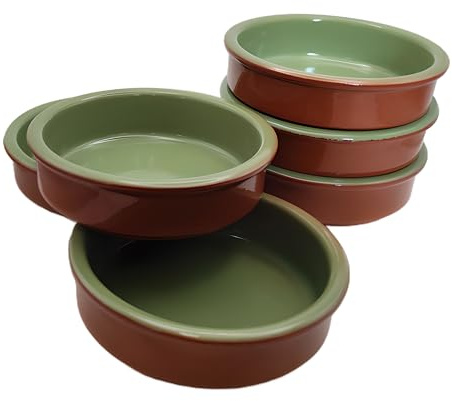 ToCi Tapas-Schalen Grün 6er-Set | Cazuela 175 ml Ton | Auflaufform Ø 11,5 cm Ofenfest | Keramikschalen Mediterran Spülmaschinenfest