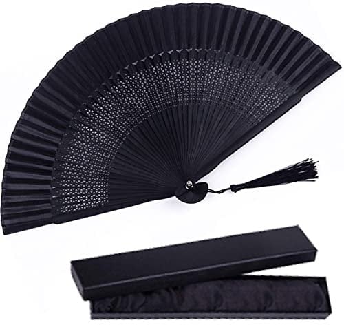Seide Faltfächer, Bambus Holz Handfächer Japanischer Vintage Retro Stil Handgemacht Handheld Fan mit Einer Stoffhülle und Quasten für Heimdekoration Party Hochzeit Tanzen Ostern Sommer Geschenk