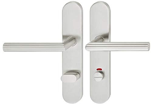 JUVA Design Türgriff Edelstahl Türbeschlag Tür-Knopf Drückergarnitur mit Langschild für Zimmertüren - WC-Badezimmer rechts - Mit Knauf - Inklusive Schrauben - Türgriffe - Türgriffe Innentüren