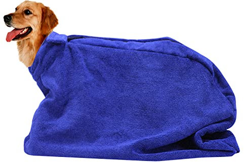Pethiy - Premium Hundebademantel aus Mikrofaser -Hunde trocknungstasche,Hunde Badetuch mit Reißverschluss,Super saugfähig Weich Hundehandtuch Zum Baden und Schwimmen geeignet-Blau-S