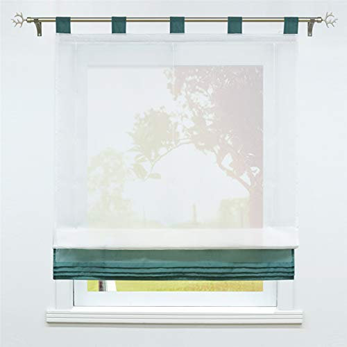 SCHOAL Raffrollo mit Schlaufen Transparente Raffgardine Schlaufenrollo Gardinen Modern Voile 1 Stück BxH 80x155cm Grau-blau