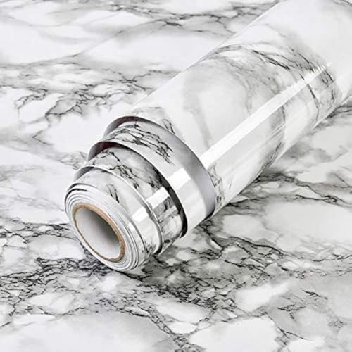 TRIXES Paquete Papel Tapiz Permanente láminas Vinilo Mármol - Respaldo de Papel Autoadhesivo - Rollo 40CM x 3M Trasero Adhesivo - para Superficies de Muebles Muros - Corte a Medida - Blanco