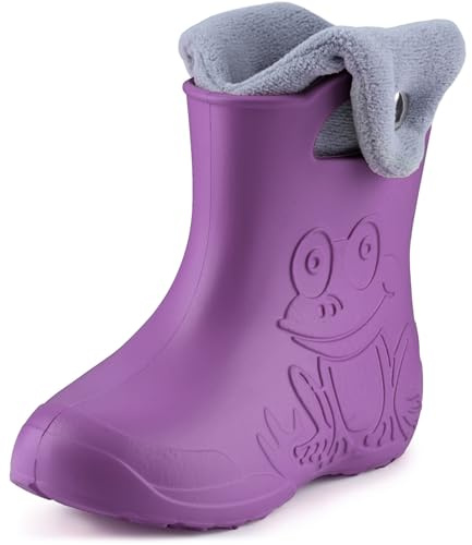 Ladeheid EVA Kinder Jungen Mädchen Gummistiefel Regenschuhe gefüttert Regenstiefel Gummischuhe LA-CA-04 (Lilla/Grau, 22/23 EU)