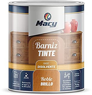 Macy Barniz Tinte Brillo de Alta Decoración Interior y Exterior. 750 Militros. Color Roble