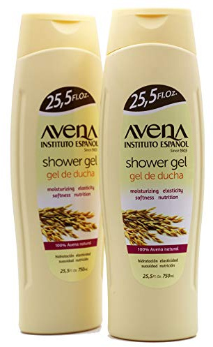 Avena Instituto Español Gel de ducha, hidratante y suavidad, elasticidad y nutrición, 100% avena natural, paquete de 2 unidades de 25.5 onzas líquidas cada uno, 2 botellas