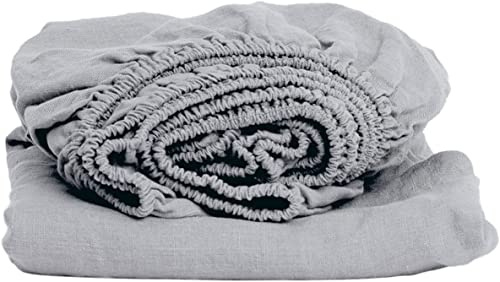 My Linen Home Spannbettlaken aus 100% Stonewashed Leinen Hellgrau, 140x200cm I Kontinuierlich elastischer Saum I Temperaturregulierend und Atmungsaktiv I Sanft, weich selbst zur empfindlichsten Haut
