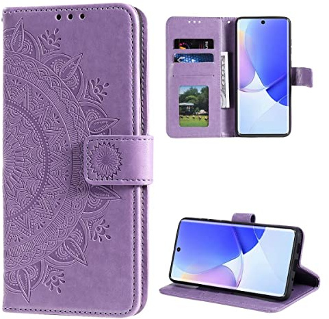 CoverKingz Handy Tasche kompatibel mit Huawei Nova 9 / Honor 50 - Handycase mit Kartenfach Handyschutzhülle Cover - Smartphonehülle klappbar Motiv Mandala Lila