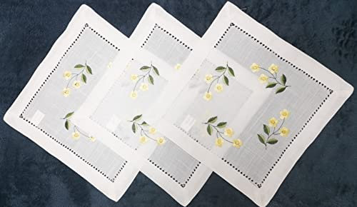 T&K Deckchen 30x30 handgemachte Hohlsaum mit Stickerei, 3er Packung (30x30)