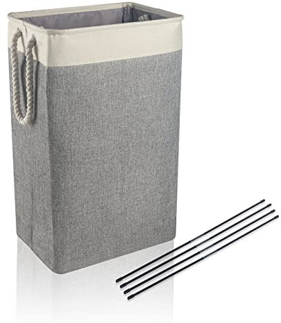 BrilliantJo großen Wäschekorb 84L, Faltbare Wäschesammler mit Seil Griffe Aufbewahrungsbehälter geeignet für Schlafzimmer Waschküche Bad 68 x 42 x 31 cm Beige + Grau