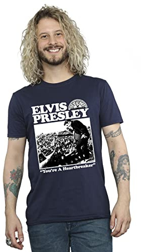 Absolute Cult Elvis Men's A Heartbreaker T-Shirt Navy Blue Medium