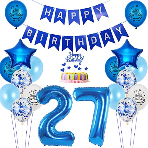 Luftballons 27. Geburtstag deko Mann blau,Folienballon 27 jahre Geburtstag dekoration Männer blau set,happy Birthday 27th Geburtstagsdeko 27 jahre Mann deko Ballon 27 Geburtstag Mann deko
