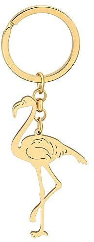 LONYOO Porte-clés Flamant Rose en Acier Inoxydable Porte-clés Oiseaux Cadeaux pour Femmes Filles Clé de Voiture Sac à Dos (Plaqué Or )