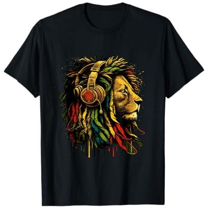 Rasta Reggae Musik-Kopfhörer Jamaican Pride Lion of Judah T-Shirt