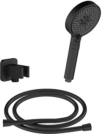 CHRIS BERGEN Brausegarnitur - SET aus Handbrause, Wandanschlussbogen und Brauseschlauch - in Schwarz matt