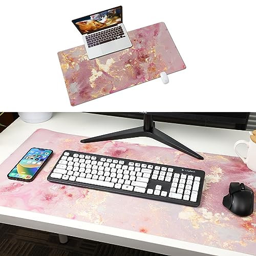 MHwan Tapis de Souris XXL, Cuir PU imperméable et Anti-Taches sous Main Bureau, Facile à frotter et sans Odeur Tapis Souris, marbre Or Rose Tapis de Bureau Tapis Bureau (80x40cm)