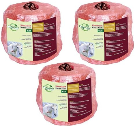 3x Himalayan Animal Horse Lick Natural Pink Salt, Natural shape salt with strong hanging Rope | Suitable for all Animals | 1-1.5 kg Salt l Product from Pakistan | Pack of 3 | (3 in one Box)