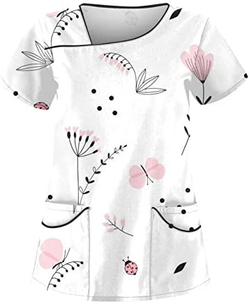 Kasack Damen Berufskleidung Karsaks Pflege Damen Nurse Uniformen Kasaks Altenpflege Damen Kleidung Mit Motiv Arbeitskleidung Pflege Kasacks Damen Pflege Arbeitsmantel Damen(3-White,M)