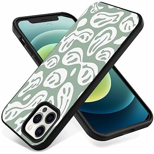 Smiley Trippy Face Case for iPhone 12 Pro Max,Aesthetic Hippie Sage Green Soft Frosting TPU Bumper Case for iPhone 12 Pro Max