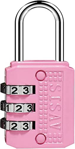 SISAV Lucchetto a combinazione a 3 cifre, Lucchetto da palestra, adatto per armadietti da scuola, scatole per attrezzi, zaini da viaggio, con chiusura (rosa, 1 pezzo)