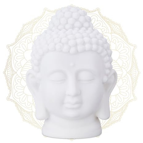Relaxdays 2 x Buddha Kopf, Kunststoff, Buddha-Figur, HBT: 17x12x10 cm, Zen-Deko für Wohnzimmer & Bad, Feng Shui Deko, weiß