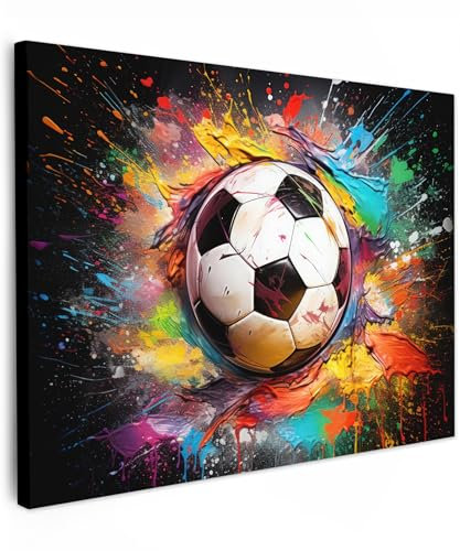 MuchoWow© Wandbilder 70x50 cm Schlafzimmer Home Deko Wohnung Bild Wohnzimmer Fotoleinwand Wand Bilder Leinwand Wall Decor Banksy - Street Pop Art - Fußball - Farbe - Farben - Schwarz - Weiß
