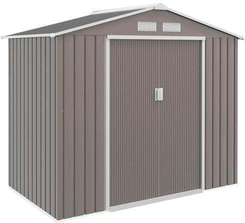 Outsunny Cobertizo de Jardín 2,42m² con Base de Refuerzo Sin Suelo 213x130x185 cm Caseta de Jardín Exterior con 2 Puertas Correderas y 4 Ventanas para Almacenamiento de Herramientas Gris