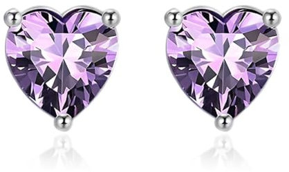 Zolkamery Ohrringe Silber 925 Stecker, 925 Sterling Silber Amethyst Geburtsstein Ohrstecker, Hypoallergen Klein Liebe Herz Schlafen Knorpel Zirkonia Ohrstecke, Geburtstagsgeschenk für Damen Mädchen