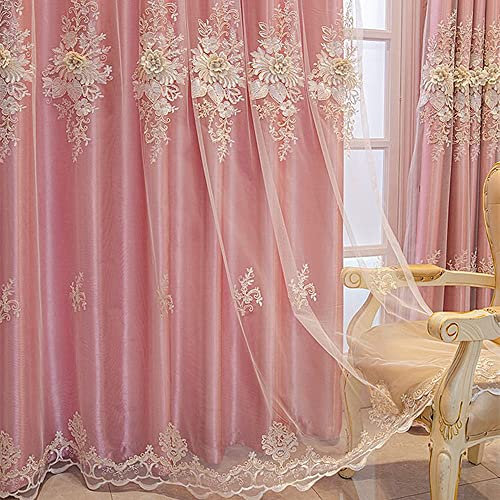 Amidoudou 1 paire de rideaux européens de luxe avec cantonnière pour salon, chambre à coucher - Double couche - Rose - 168 x 213 cm