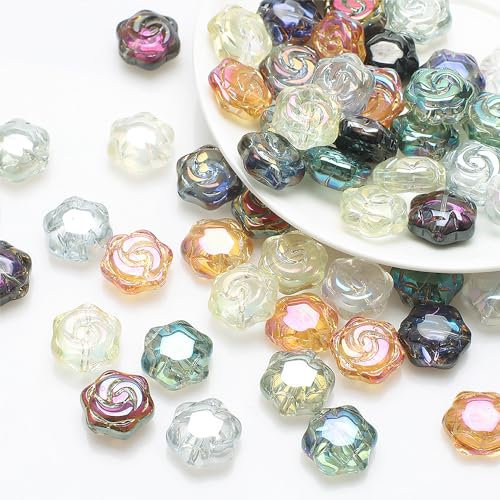 60 Stück Rose Glasperlen Zum Auffädeln, 18mm Glas Perlen Glitzerperlen für Armbänder für Basteln Schmuckherstellung, DIY Halskette, Ohrringe, Dekor