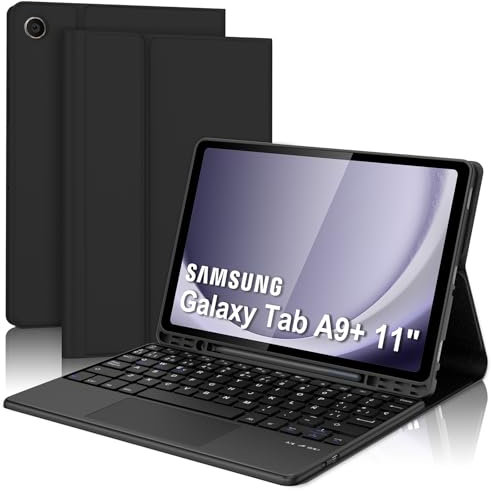 Funda con Teclado Táctil para Samsung Galaxy Tab A9+ 11'', Teclado Trackpad Bluetooth Inalámbrico con Funda y Portalápices para Samsung Galaxy Tab A9Plus 11 Pulgadas 2023(SM-X210/X216/X218), Negro