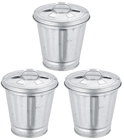 ABOOFAN 3pcs Mini Trash Can Mini Metal Trash Can Metal Pencil Pail Mini Tin Pails Pen Cup Ashtray Small Garbage Can with Lid Adorable Waste Bin Flowerpot Dining Table Cute Iron Office