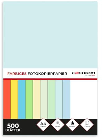 Emerson farbiges Druckerpapier Kopierepapier A4 hellblau 500 Blatt | 80 g/m2 210 x 297 mm | Drucker: Laser, Inkjet, Fotokopie, Fax | Vielseitiges Papier zum Kopieren, Basteln