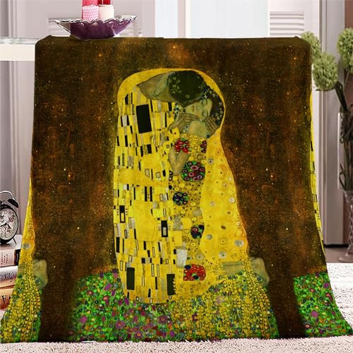 Kuscheldecke Flanelldecke Klimt-Kussmuster 3D Drucken Wohndecke Warm Flauschige Decke TV-Decke Mikrofaserdecke Sofadecke oder Bettüberwurf Tagesdecke 70 x 100cm