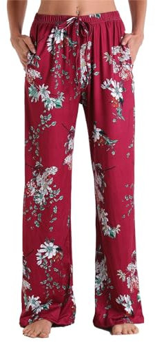 Bas de Pyjama Femme Long Pantalon de Pyjama à Carreaux Pantalon de Nuit Confortable Pantalon de Loisirs avec Taille élastique Ample Pas Cher Nightwear