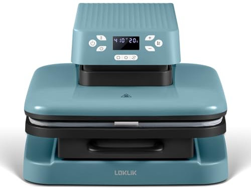 LOKLIK Auto Heat Press Machine - Printing Machine for Sublimation Printing with Large 38cm Plate - HTV Heat Transfer Vinyl Sublimation Press, Perfect for T Shirts/Fabric/Clothes - Denim Blue
