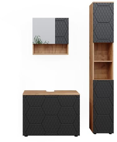 Vicco Conjunto de Muebles de baño Irma, Antracita con Estructura de Panal, 3 Piezas, con cajonera y Mueble Alto