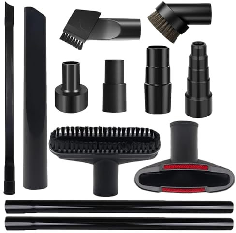 BGSIME 12 PCS Vacuum Attachments & Brushes Kit for Shop Vac Accessories & Household Cleaning, Includes 4 Universal Vacuum Hose Adapters (1 to 2), Crevice Tool, 2 Extension Wands & More