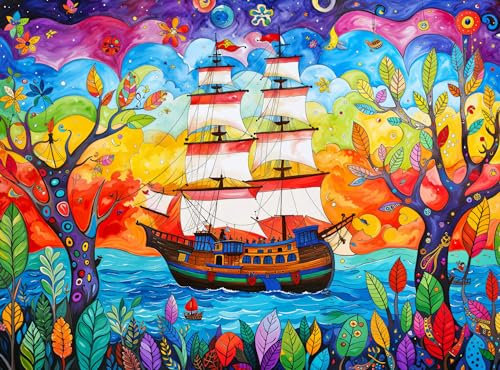 Cross & Glory - Caribbean Treasure Hunt - 1000 Piece Jigsaw Puzzle for Adults | Vibrant Pirate Ship Adventure | Challenging & Colorful | Unique Puzzles for Adults